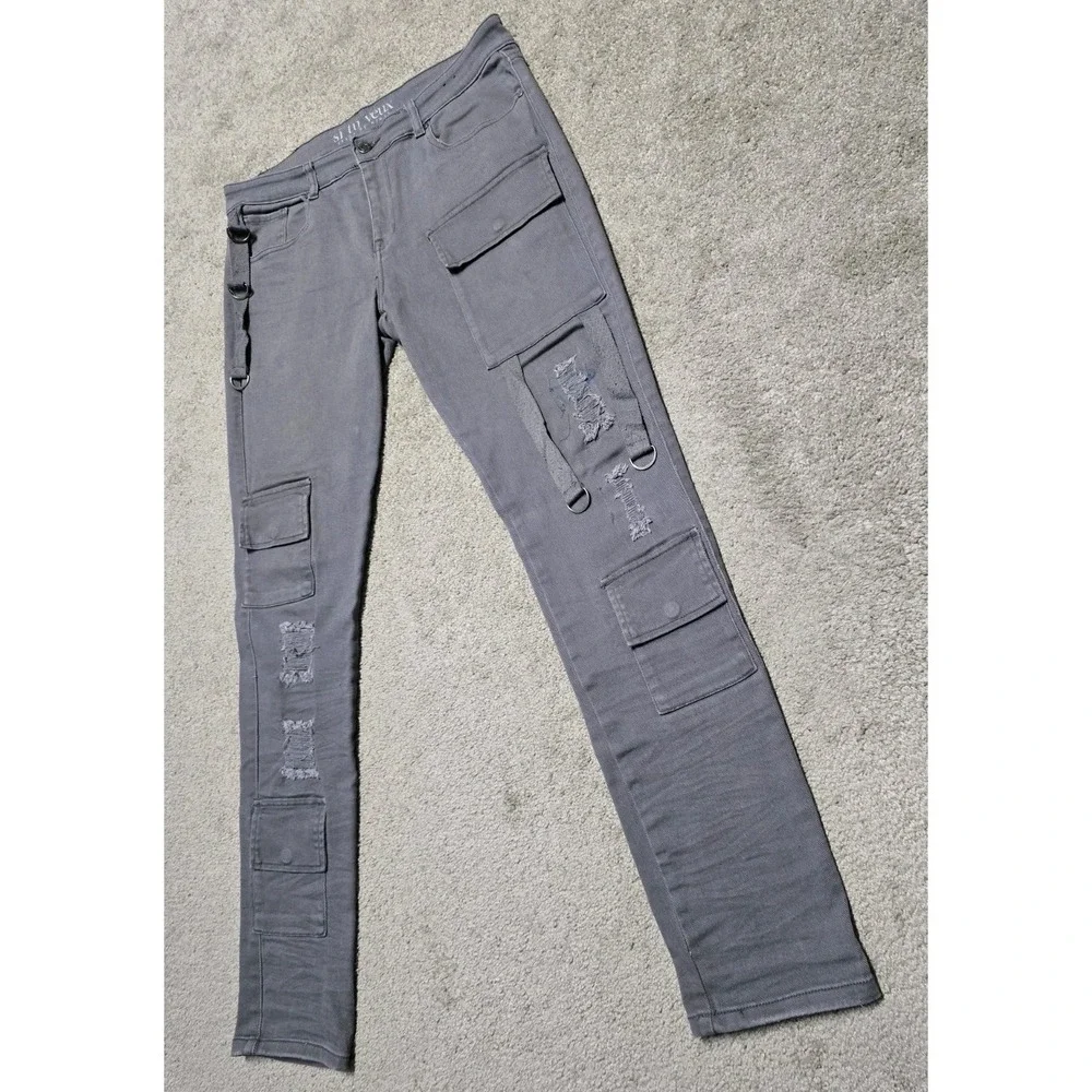 Si Tu Veux Serge De Nimes Men's Size 34 Smoke Gray Wax Stacked‎ Cargo Jeans